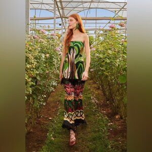 Farm Rio Green Coconut Tree Flow Linen Top